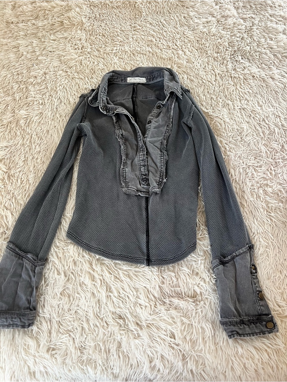 We The Free Washed Charcoal Knit-Blend Jean Jacket